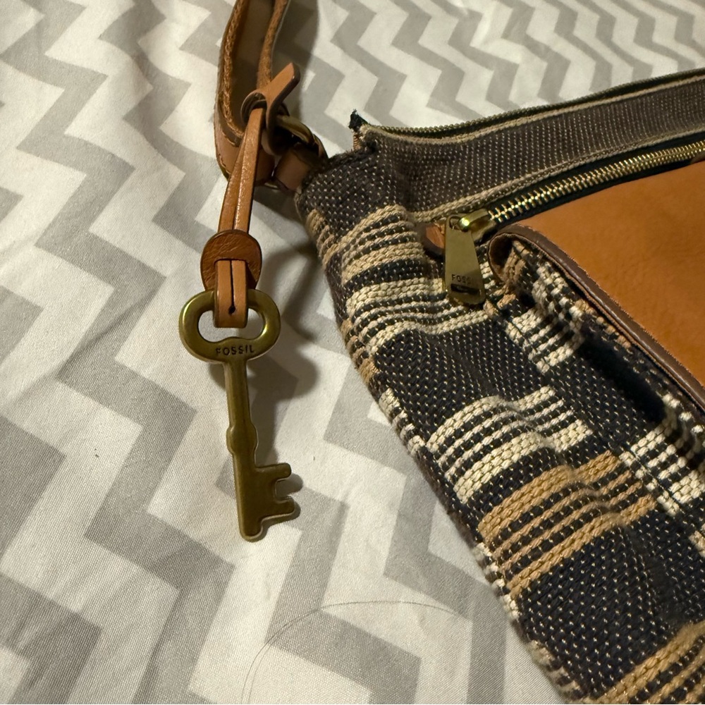 Fossil Kinley Striped Canvas and Leather Crossbody/Shoulder bag - Picture 3 of 5